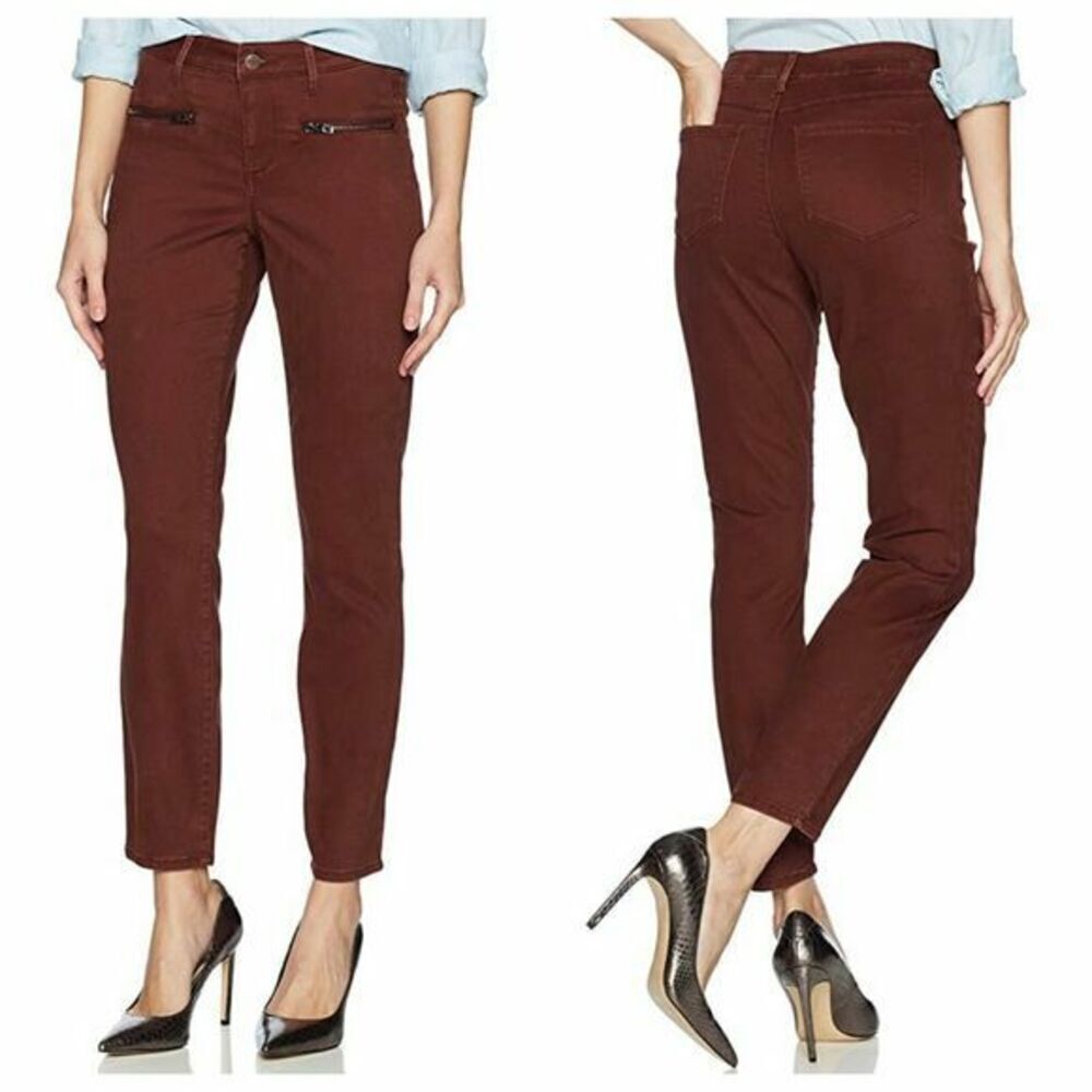 NYDJ Zip Detail Skinny Chino Pants Size 0 Women's Deep Currant Red $170